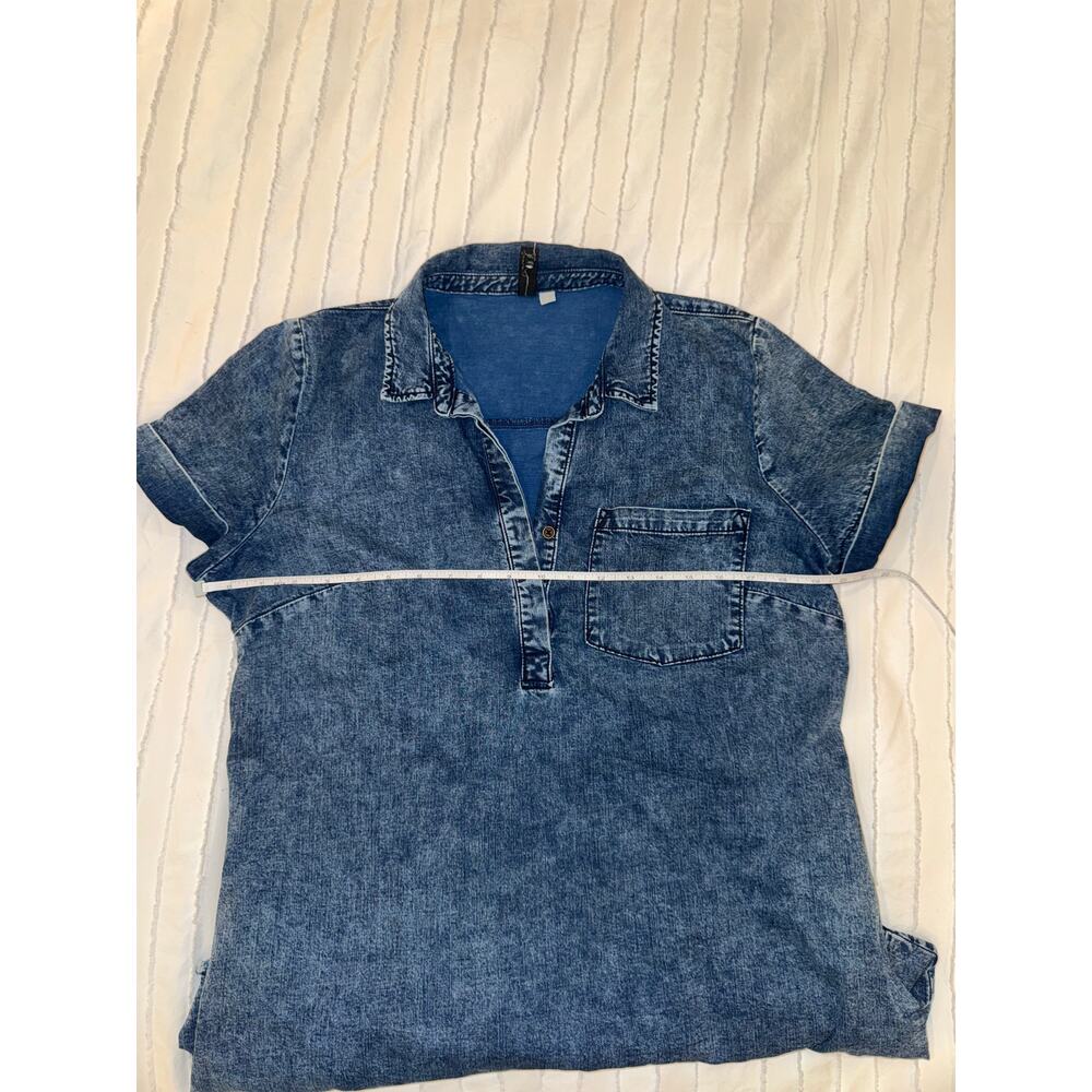 KUT Denim Shirt Dress Women's Large Blue Cotton Linen Raw Hem Festival Western - Picture 5 of 15